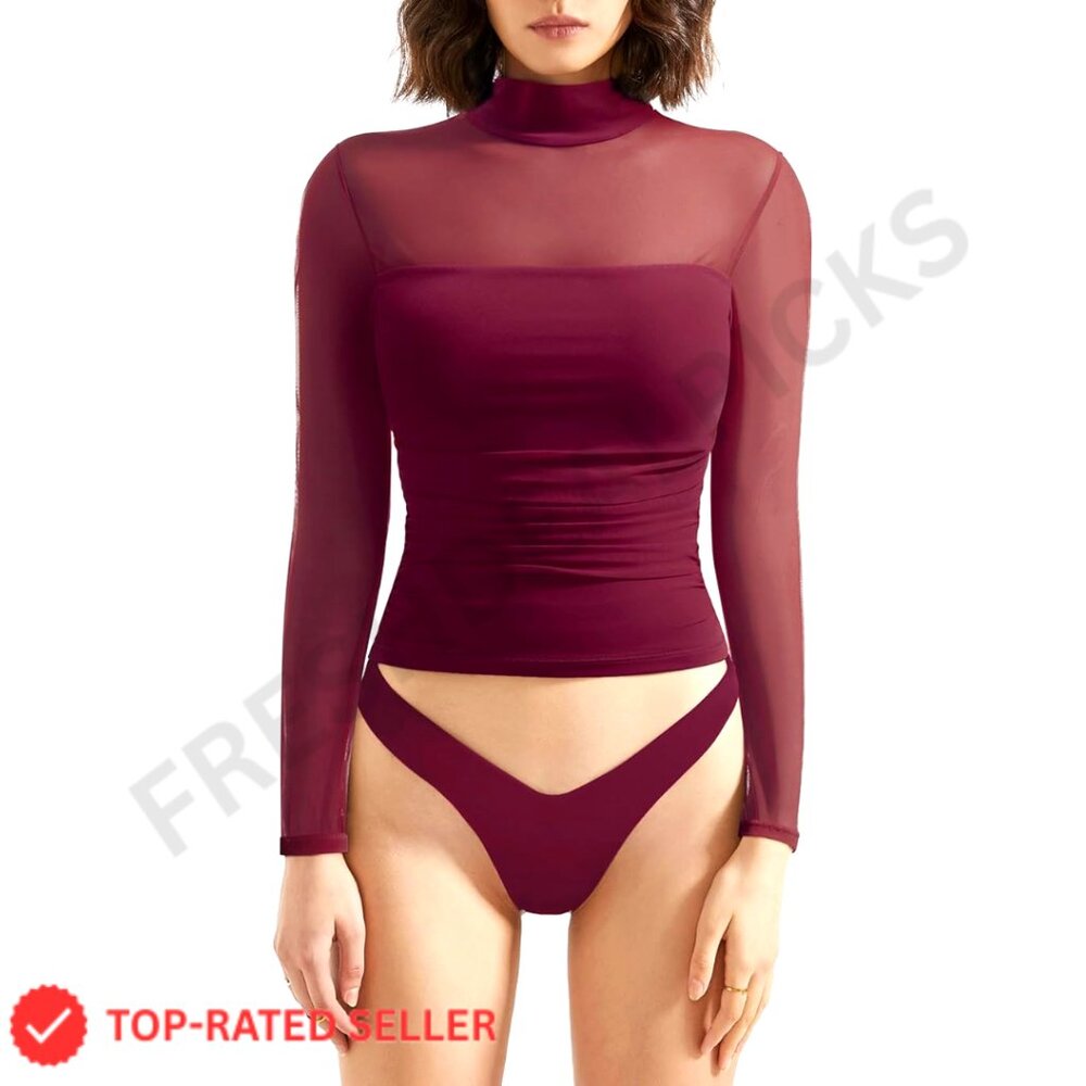 Sheer Mesh Crop Tank Top Mock Neck Long Sleeve Y2K Chic Streetwear